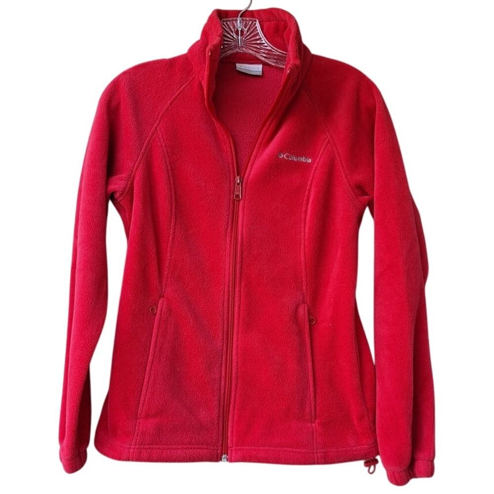 Columbia Women's Fleece Full Zip Jacket Red Size S Pockets Outdoor Gorp Casual